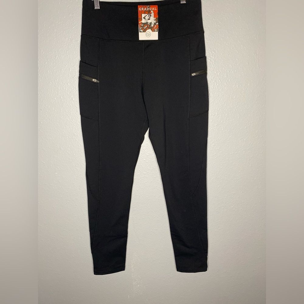 NWT New Gradual Sportswear Black Leggings with Zippered Pockets Size Large